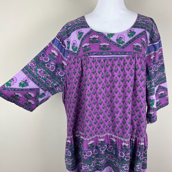 Vermont Country Store Midi Dress 2X Purple Floral Pockets Peasant Boho Prairie - Picture 2 of 13